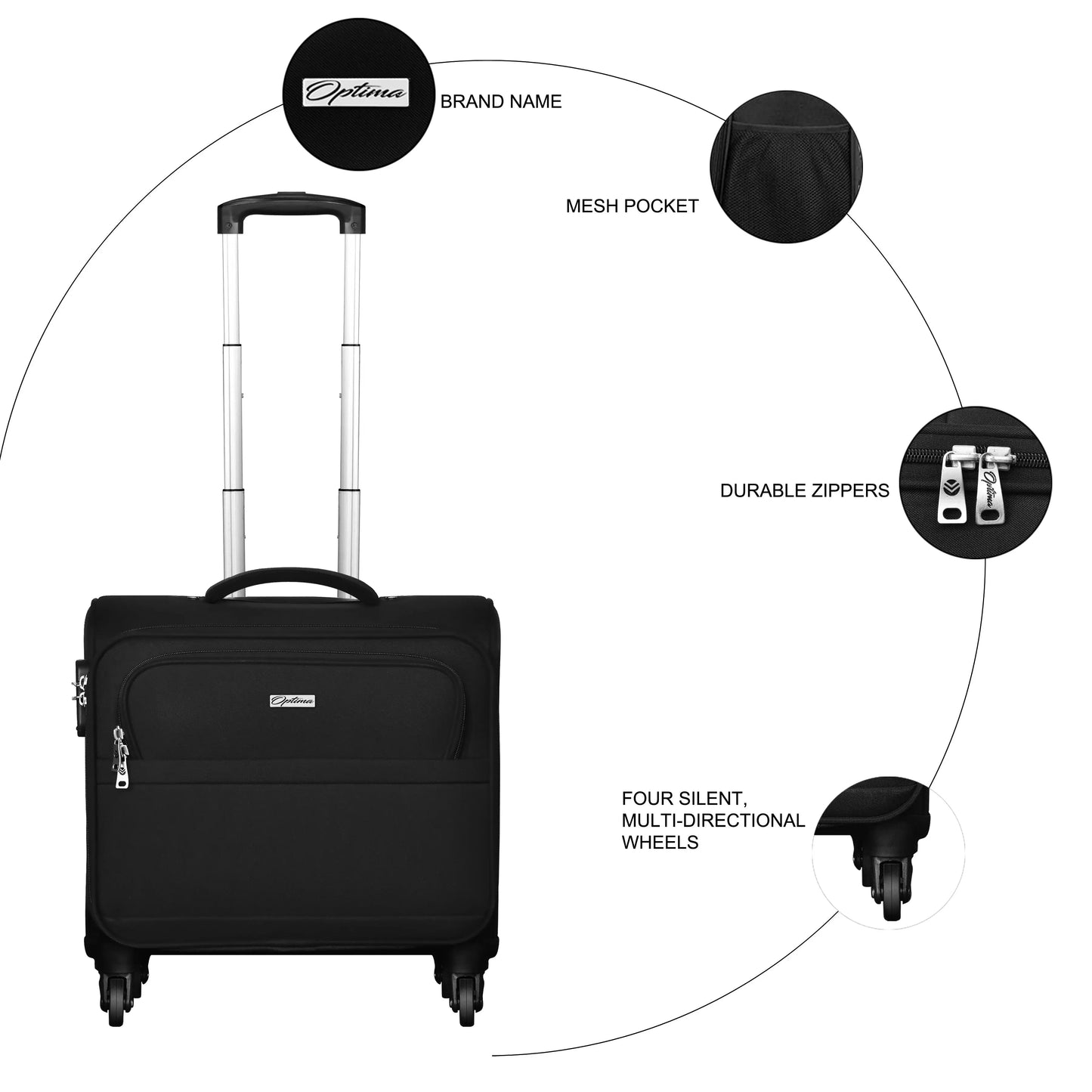 Optima Small Cabin Luggage Premium Overnighter Cabin Trolley Luggage - Prime 43 - Optima Inc