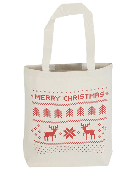 Merry Christmas 8 in Mini Canvas Gift Tote Bags w/ Gusset Optima